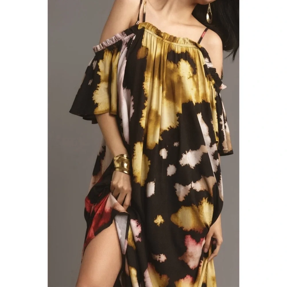 ANTHROPOLOGIE • Conditions Apply Printed TieStrap Kattan Maxi Beach Hawaii Dress - Picture 2 of 7